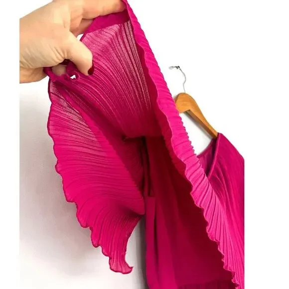 Vintage Chisholm Halle Fuchsia Pink Pleated Cape Top Holiday Dress Halle Bros. - Picture 4 of 10